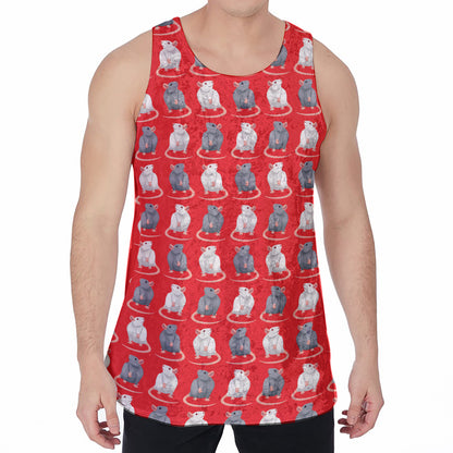 Chinese Rat Zodiac Pattern Print Men's Velvet Tank Top