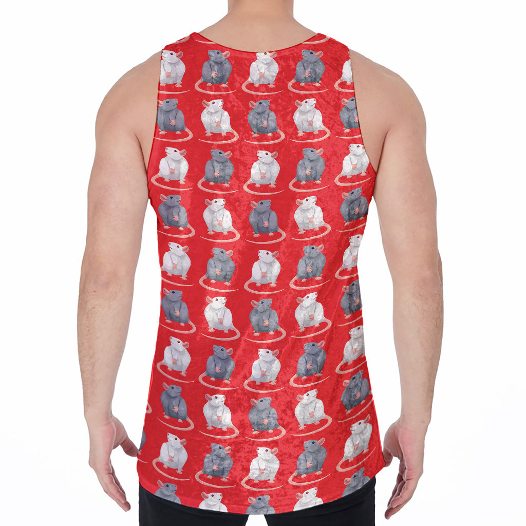 Chinese Rat Zodiac Pattern Print Men's Velvet Tank Top