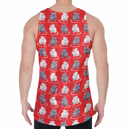 Chinese Rat Zodiac Pattern Print Men's Velvet Tank Top