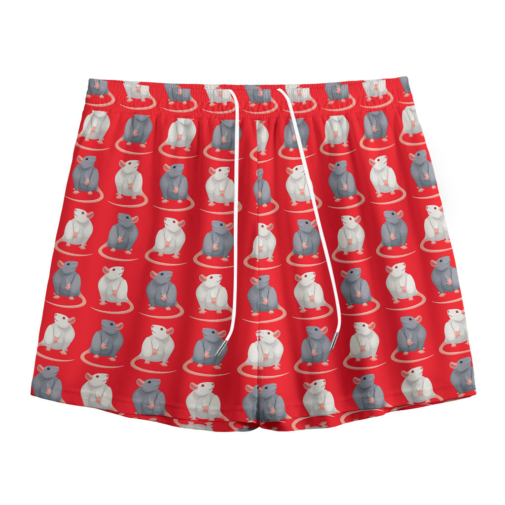 Chinese Rat Zodiac Pattern Print Mesh Shorts