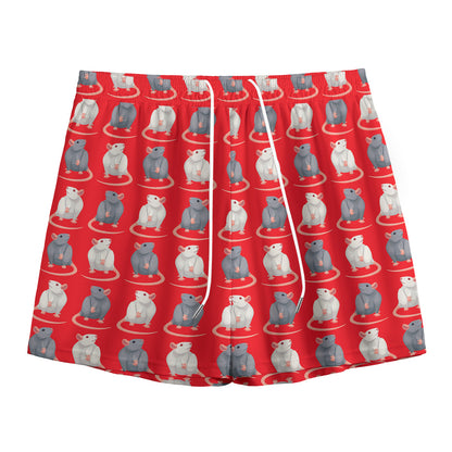 Chinese Rat Zodiac Pattern Print Mesh Shorts