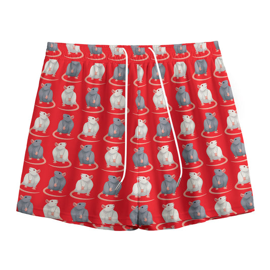 Chinese Rat Zodiac Pattern Print Mesh Shorts