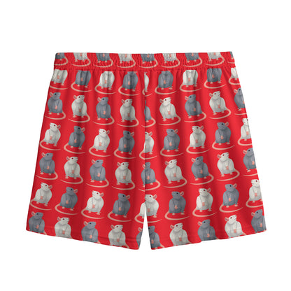 Chinese Rat Zodiac Pattern Print Mesh Shorts
