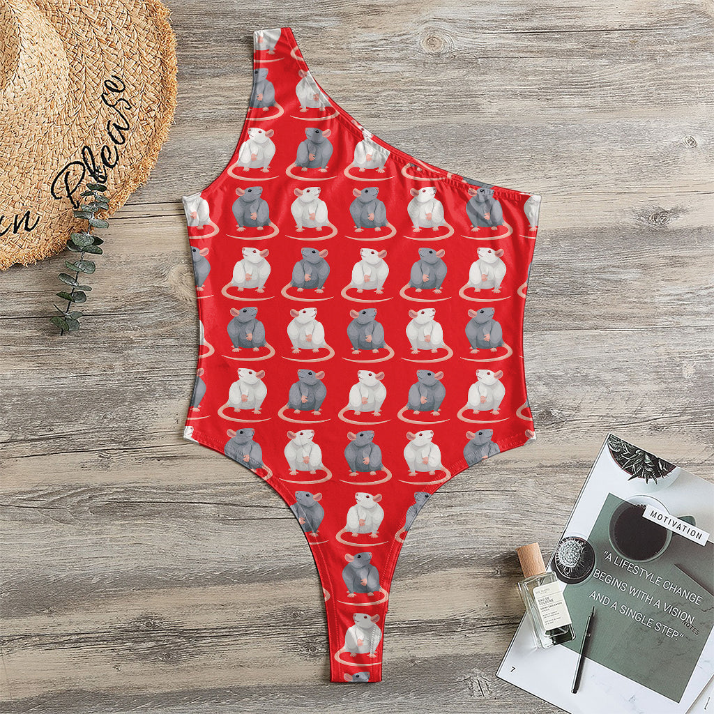 Chinese Rat Zodiac Pattern Print One Shoulder Bodysuit