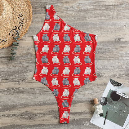 Chinese Rat Zodiac Pattern Print One Shoulder Bodysuit