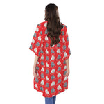 Chinese Rat Zodiac Pattern Print Open Front Beach Cover Up