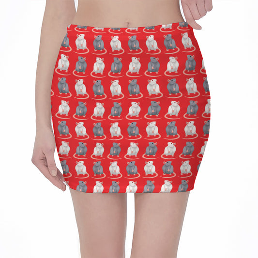 Chinese Rat Zodiac Pattern Print Pencil Mini Skirt