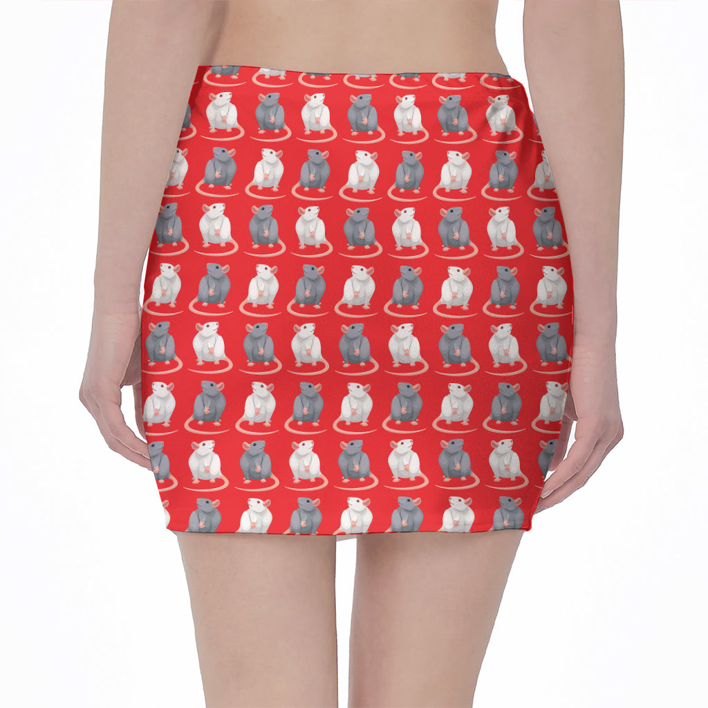 Chinese Rat Zodiac Pattern Print Pencil Mini Skirt
