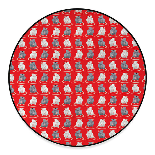 Chinese Rat Zodiac Pattern Print Round Floor Mat