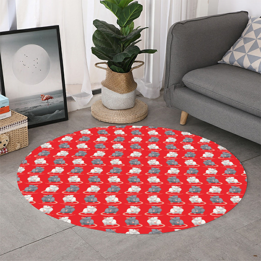 Chinese Rat Zodiac Pattern Print Round Rug