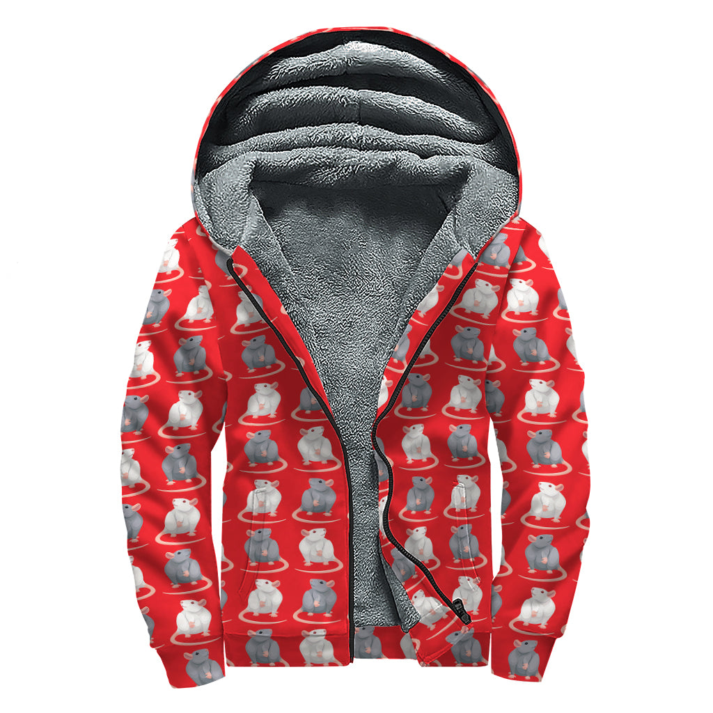 Chinese Rat Zodiac Pattern Print Sherpa Lined Zip Up Hoodie