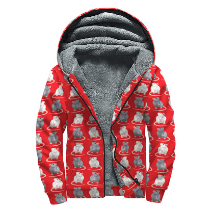 Chinese Rat Zodiac Pattern Print Sherpa Lined Zip Up Hoodie