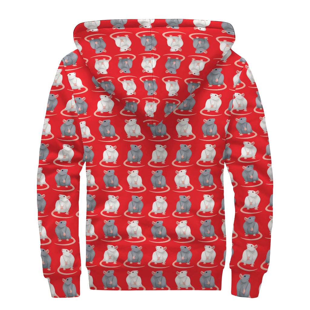 Chinese Rat Zodiac Pattern Print Sherpa Lined Zip Up Hoodie