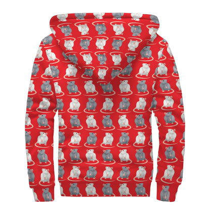 Chinese Rat Zodiac Pattern Print Sherpa Lined Zip Up Hoodie
