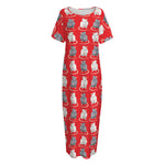 Chinese Rat Zodiac Pattern Print Short Sleeve Long Nightdress