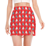 Chinese Rat Zodiac Pattern Print Side Slit Mini Skirt