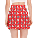 Chinese Rat Zodiac Pattern Print Side Slit Mini Skirt