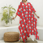 Chinese Rat Zodiac Pattern Print Silk V-Neck Kaftan Dress