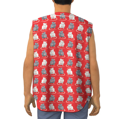 Chinese Rat Zodiac Pattern Print Sleeveless Baseball Jersey