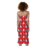 Chinese Rat Zodiac Pattern Print Slim Fit Midi Cami Dress