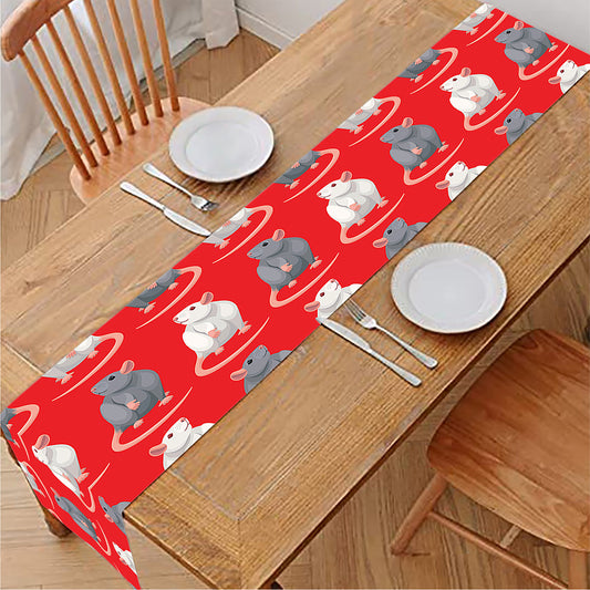 Chinese Rat Zodiac Pattern Print Table Runner