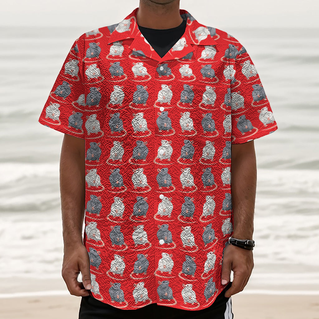 Chinese Rat Zodiac Pattern Print Textured Short Sleeve Shirt