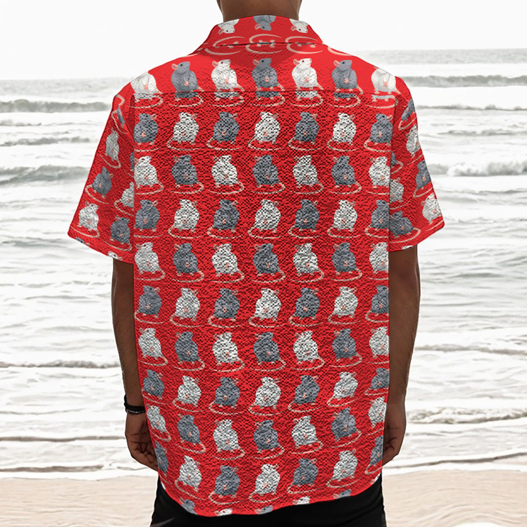 Chinese Rat Zodiac Pattern Print Textured Short Sleeve Shirt