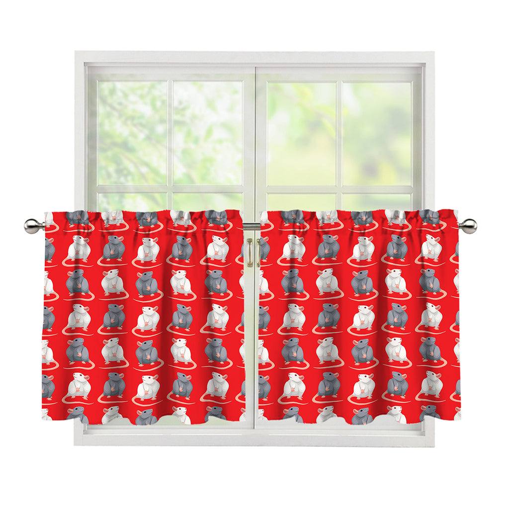 Chinese Rat Zodiac Pattern Print Tier Curtains