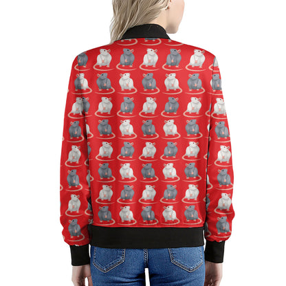Chinese Rat Zodiac Pattern Print Women's Bomber Jacket