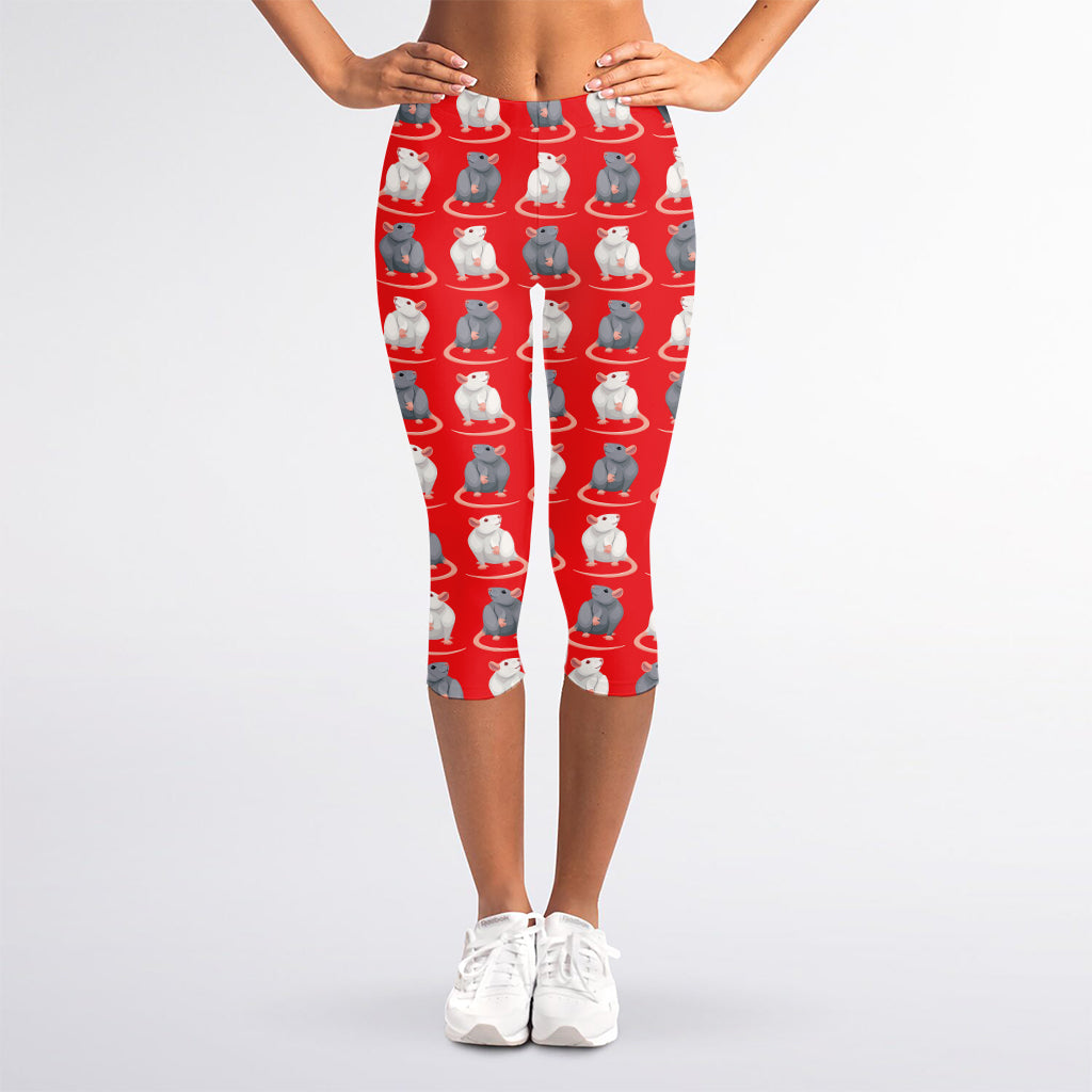 Chinese Rat Zodiac Pattern Print Women's Capri Leggings
