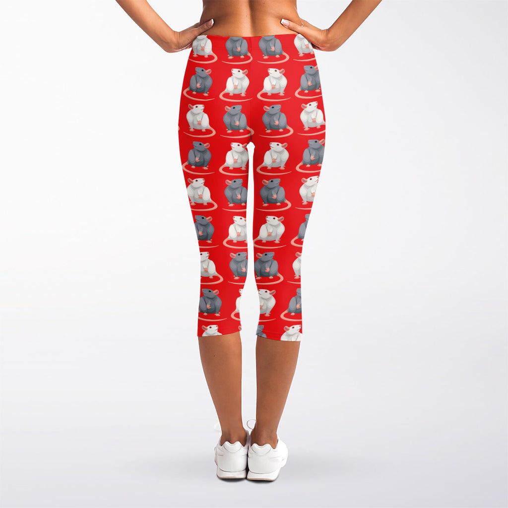 Chinese Rat Zodiac Pattern Print Women's Capri Leggings