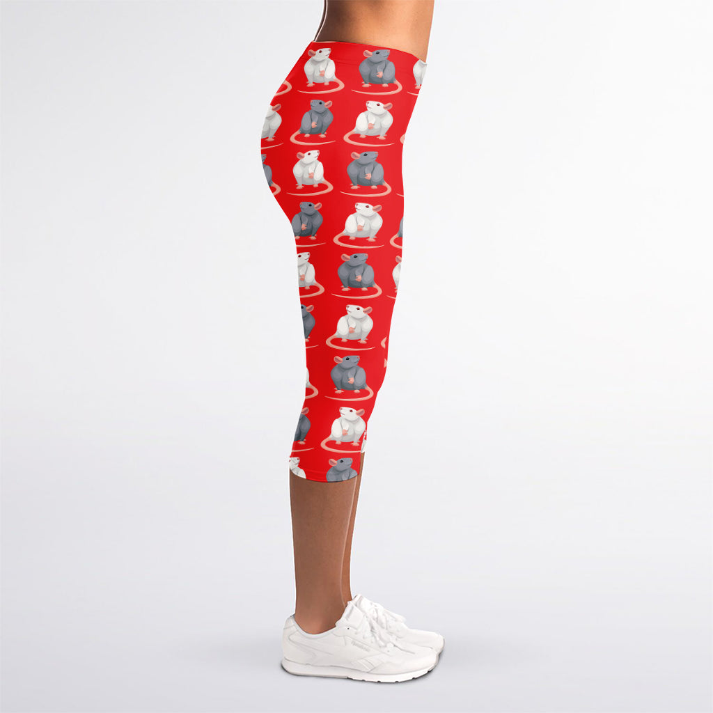 Chinese Rat Zodiac Pattern Print Women's Capri Leggings