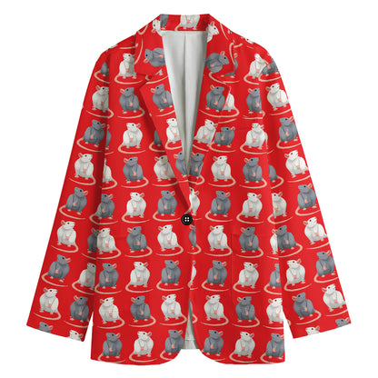 Chinese Rat Zodiac Pattern Print Women's Cotton Blazer