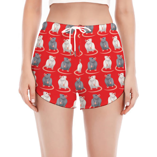 Chinese Rat Zodiac Pattern Print Women's Split Running Shorts