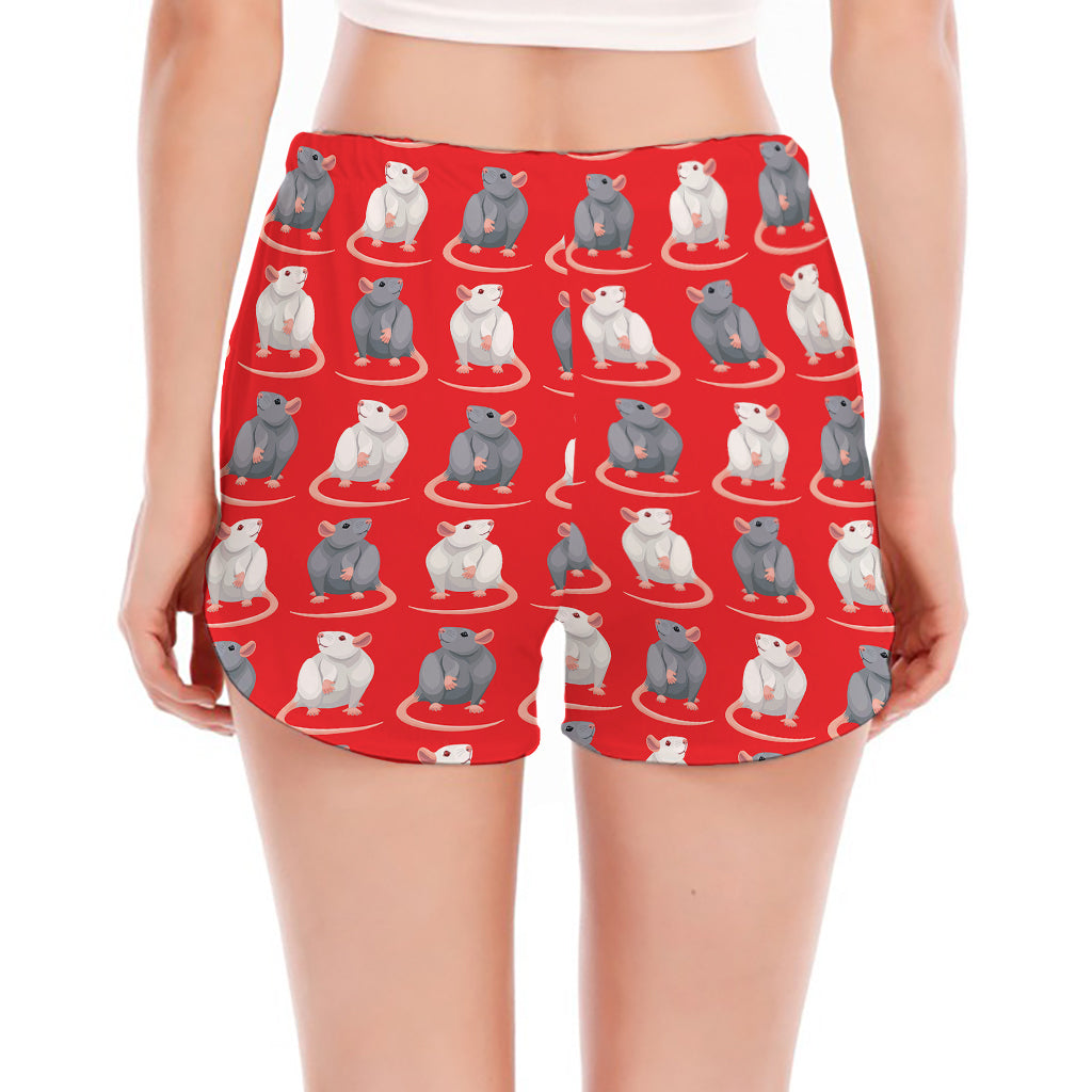 Chinese Rat Zodiac Pattern Print Women's Split Running Shorts