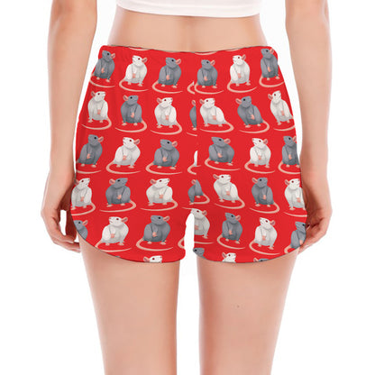 Chinese Rat Zodiac Pattern Print Women's Split Running Shorts