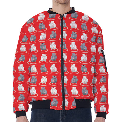 Chinese Rat Zodiac Pattern Print Zip Sleeve Bomber Jacket