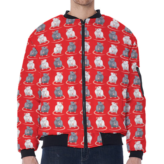 Chinese Rat Zodiac Pattern Print Zip Sleeve Bomber Jacket