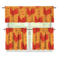 Chinese Rooster Pattern Print 3 Piece Kitchen Curtains
