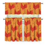 Chinese Rooster Pattern Print 3 Piece Kitchen Curtains