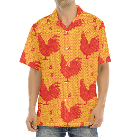 Chinese Rooster Pattern Print Aloha Shirt
