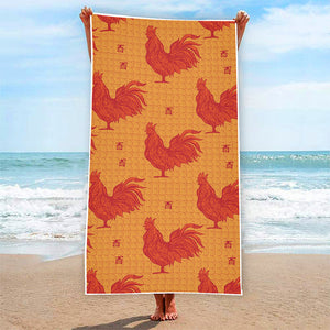 Chinese Rooster Pattern Print Beach Towel