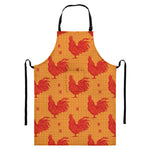 Chinese Rooster Pattern Print Bib Apron With Pocket