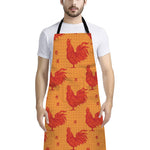 Chinese Rooster Pattern Print Bib Apron With Pocket