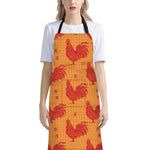 Chinese Rooster Pattern Print Bib Apron With Pocket