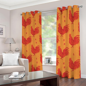 Chinese Rooster Pattern Print Blackout Grommet Curtains