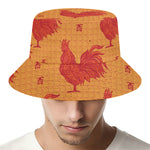 Chinese Rooster Pattern Print Bucket Hat