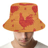 Chinese Rooster Pattern Print Bucket Hat