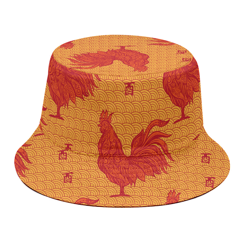 Chinese Rooster Pattern Print Bucket Hat