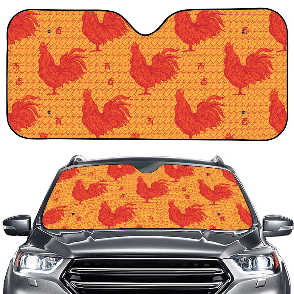 Chinese Rooster Pattern Print Car Windshield Sun Shade